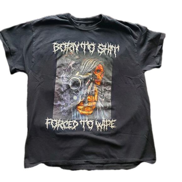 TEEN HEARTS Graphic Skull T Shirt "Born To Sh*t Force To Wipe" Mens Large - Picture 1 of 11